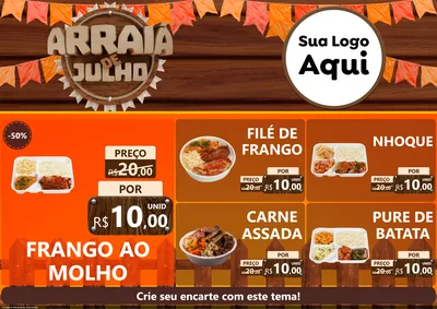 Modelo de Encarte para Encarte A4 Horizontal com o tema Arraiá de Julho - Junina para Restaurante