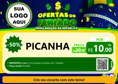 Modelo de Cartaz para Cartaz A4 Horizontal com o tema Ofertas do Feriado - Proclamação da República para Açougue