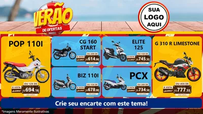 Modelo de TV para TV Horizontal com o tema Verão de Ofertas para Concessionaria de Motos