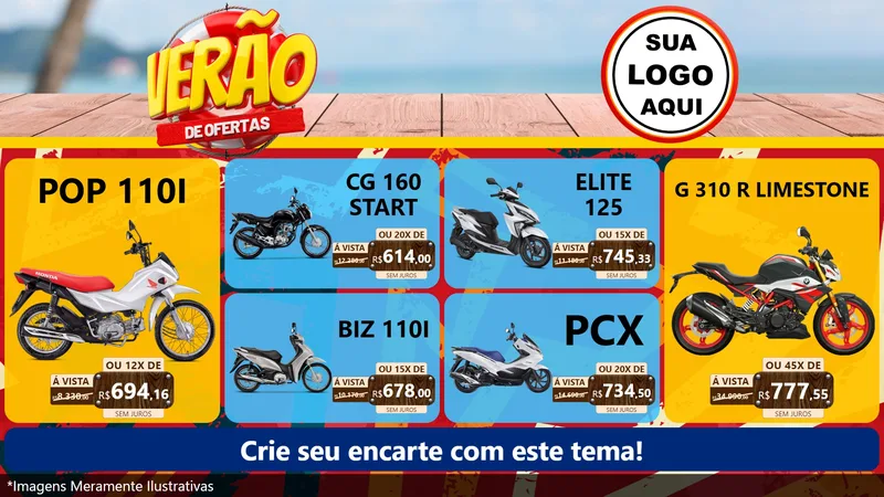 Modelo de TV para TV Horizontal com o tema Verão de Ofertas para Concessionaria de Motos
