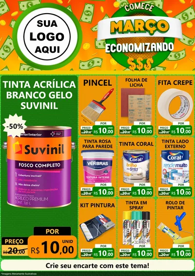 Modelo de Encarte para Encarte A4 Vertical com o tema Comece Março Economizando para Tintas e Ferramentas