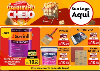 Modelo de Encarte para Encarte A4 Horizontal com o tema Promoção carrinho cheio para Tintas e Ferramentas