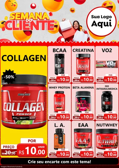 Modelo de Encarte para Encarte A4 Vertical com o tema Semana do Cliente para Suplementos alimentares