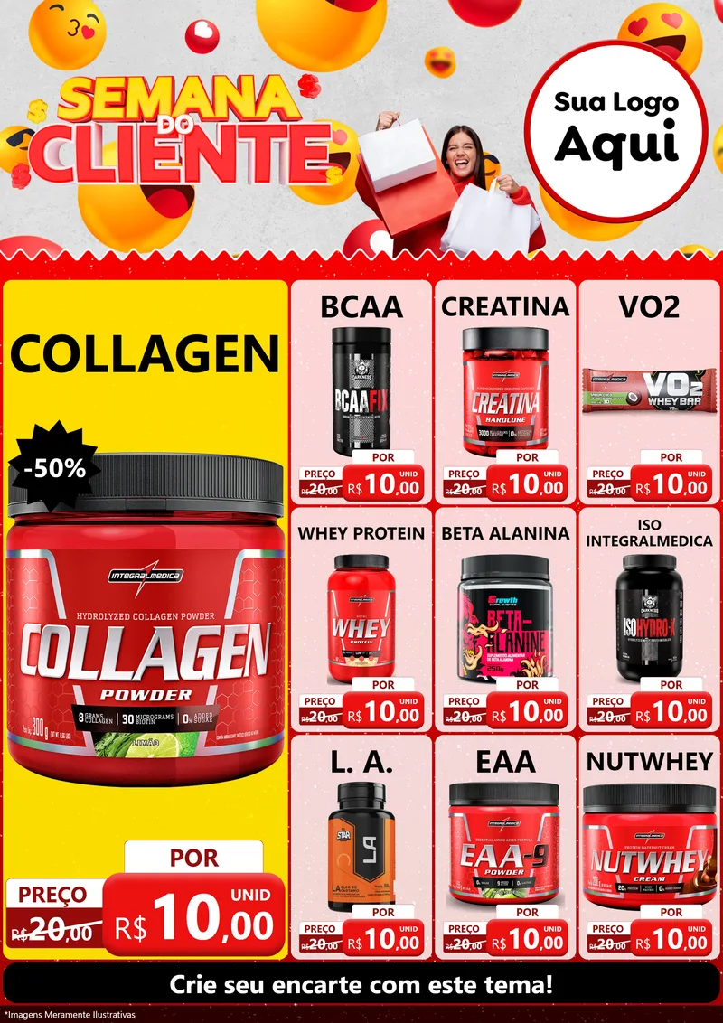 Modelo de Encarte para Encarte A4 Vertical com o tema Semana do Cliente para Suplementos alimentares
