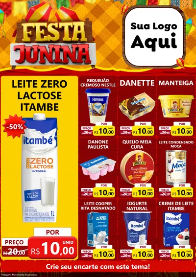 Modelo de Encarte para Encarte A4 Vertical com o tema Festa Junina para Frios e Laticínios