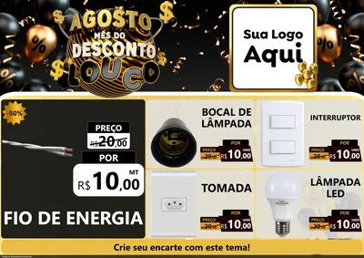 Modelo de Encarte para Encarte A4 Horizontal com o tema Agosto Mês do Desconto Louco para Materiais Elétricos