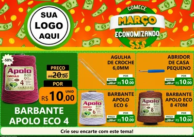 Modelo de Encarte para Encarte A4 Horizontal com o tema Comece Março Economizando para Armarinho e Aviamentos