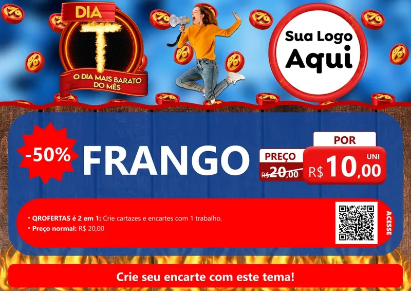 Modelo de Cartaz para Cartaz A4 Horizontal com o tema Dia T - O Dia Mais Barato Do Mês para Assados