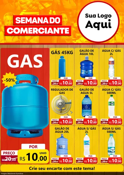 Modelo de Encarte para Encarte A4 Vertical com o tema Semana do Comerciante para Água e gás