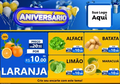 Modelo de Encarte para Encarte A4 Horizontal com o tema Aniversário para Hortifrúti