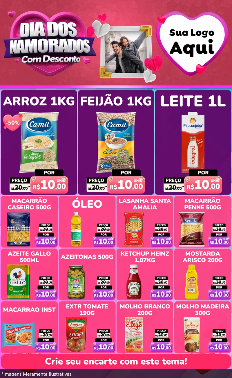 Modelo de Encarte para Encarte Grande com o tema Dia Dos Namorados Com Desconto para Supermercado