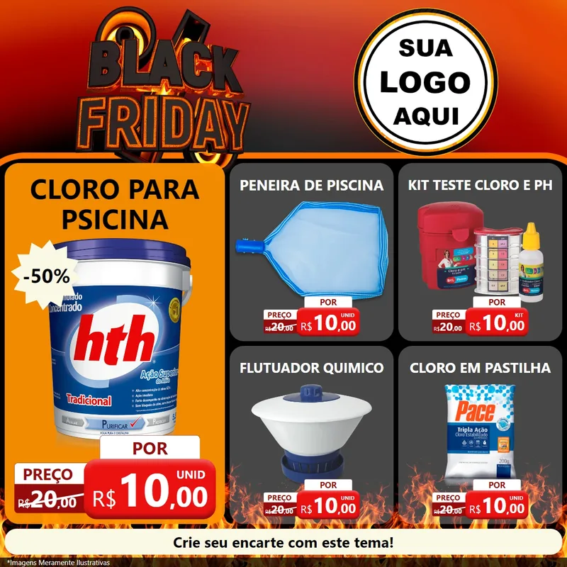 Modelo de Rede Social para Feed Facebook com o tema Black Friday para Produtos para Piscina