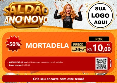 Modelo de Cartaz para Cartaz A4 Horizontal com o tema Saldão de Ano Novo para Frios e Laticínios