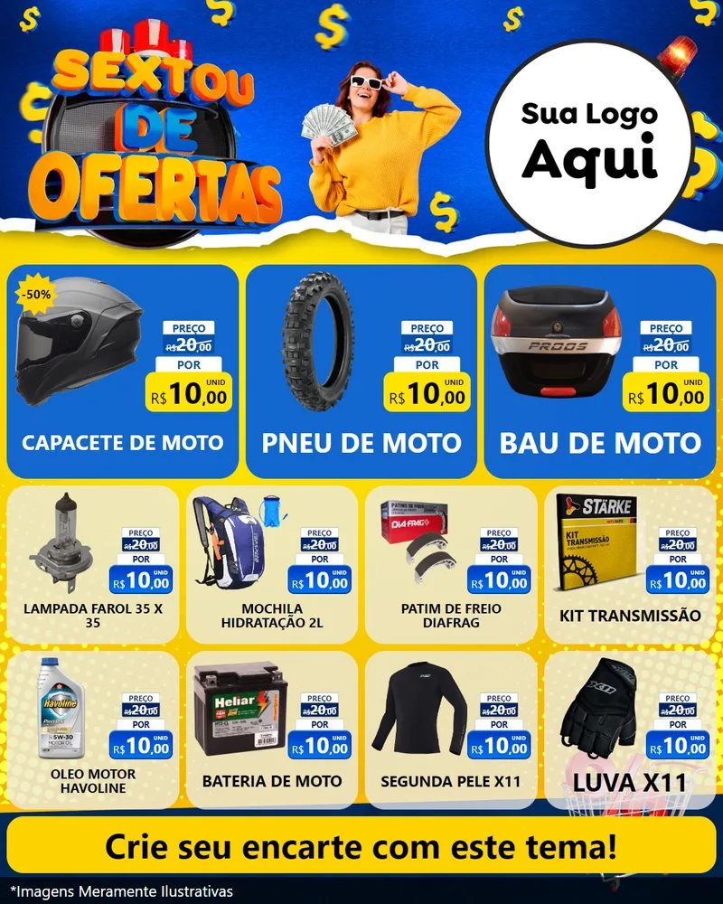 Modelo de Rede Social para Feed Instagram com o tema Sextou de Ofertas para Moto peças