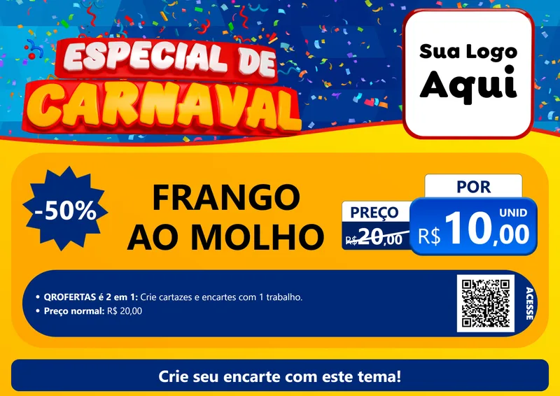 Modelo de Cartaz para Cartaz A4 Horizontal com o tema Especial de Carnaval para Restaurante