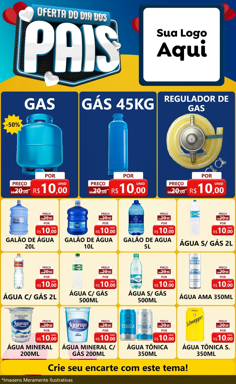 Modelo de Encarte para Encarte Grande com o tema Oferta Do Dia Dos Pais para Água e gás
