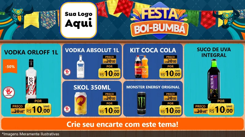Modelo de TV para TV Horizontal com o tema Festa Boi Bumbá para Distribuidora de bebidas