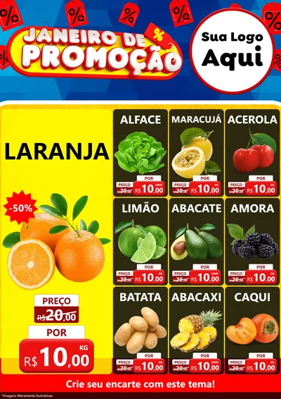 Modelo de Encarte para Encarte A4 Vertical com o tema Janeiro de Promoção para Hortifrúti