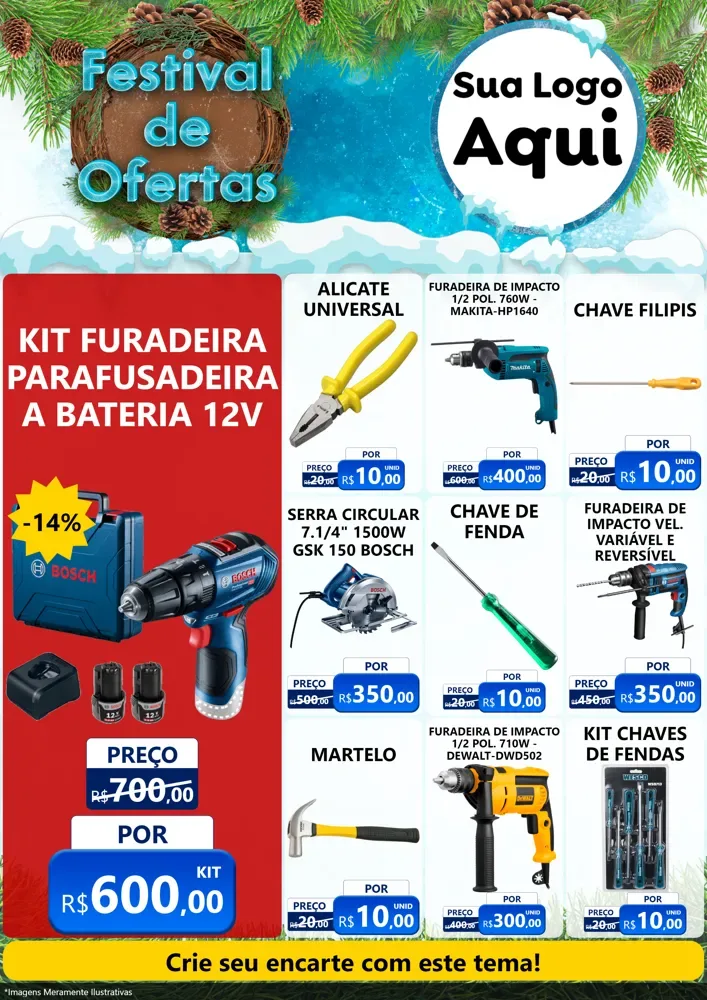 Modelo de Encarte para Encarte A4 Vertical com o tema Festival de Ofertas - Inverno para Maquinas e Ferramentas