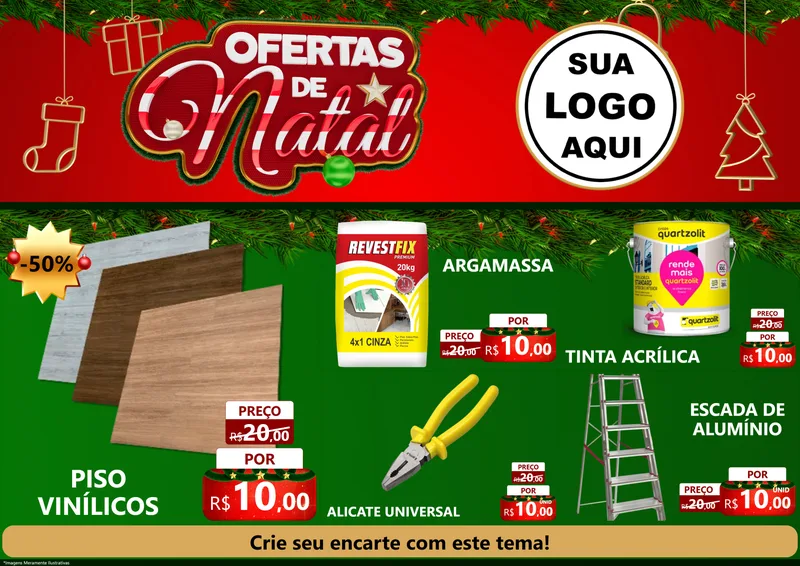 Modelo de Encarte para Encarte A4 Horizontal com o tema Ofertas de Natal para Material para Construção