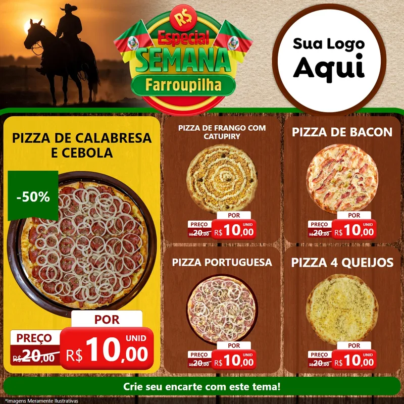 Modelo de Rede Social para Feed Facebook com o tema Especial Semana Farroupilha para Pizzaria
