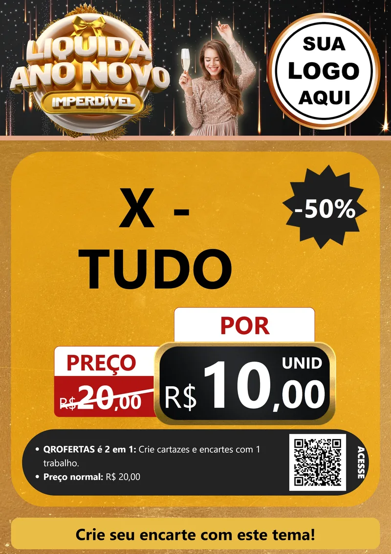 Modelo de Cartaz para Cartaz A4 Vertical com o tema Liquida Ano Novo Imperdível para Hamburgueria