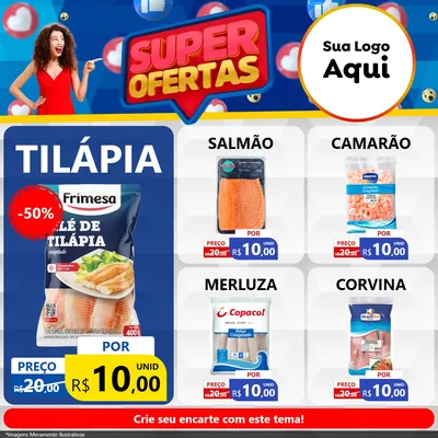 Modelo de Rede Social para Feed Facebook com o tema Super Ofertas para Peixaria