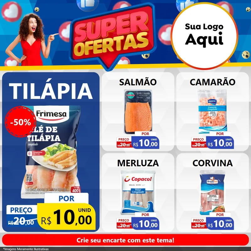 Modelo de Rede Social para Feed Facebook com o tema Super Ofertas para Peixaria