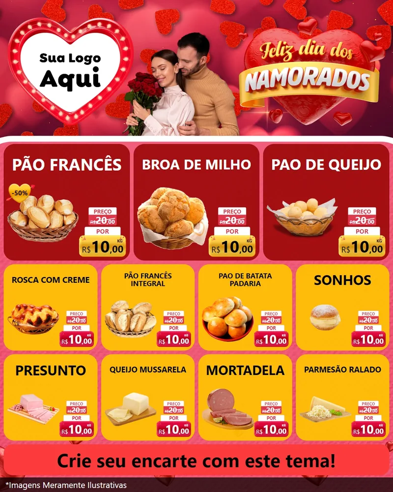 Modelo de Rede Social para Feed Instagram com o tema Feliz Dia Dos Namorados para Padaria