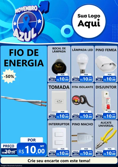 Modelo de Encarte para Encarte A4 Vertical com o tema Novembro Azul para Materiais Elétricos