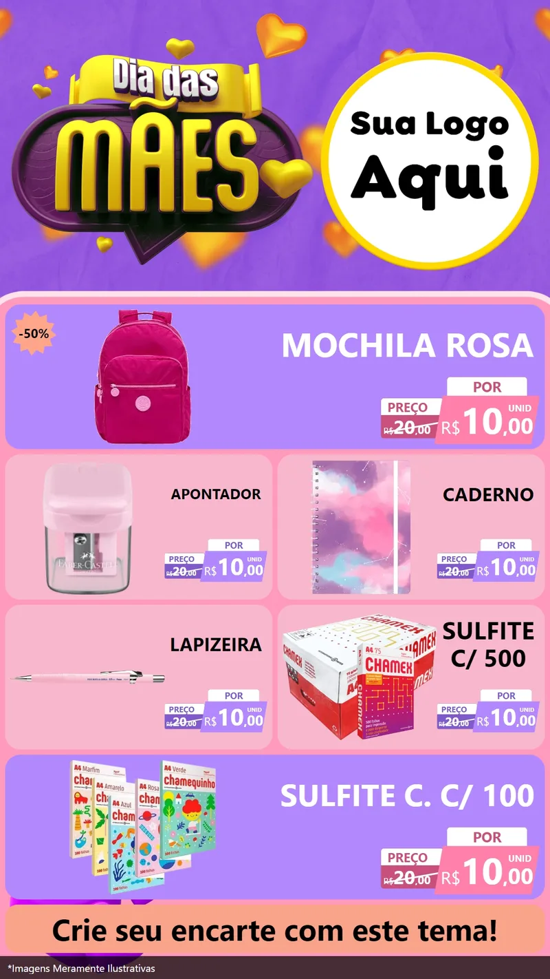 Modelo de TV para TV Vertical com o tema Dia das Mães para Papelaria