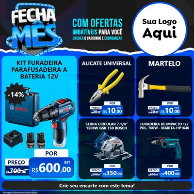 Modelo de Rede Social para Feed Facebook com o tema Fecha Mês para Maquinas e Ferramentas