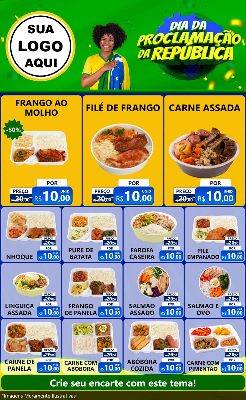 Modelo de Encarte para Encarte Grande com o tema Dia Da Proclamação Da República para Restaurante