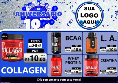 Modelo de Encarte para Encarte A4 Horizontal com o tema Promoção de Aniversário - 10 Anos para Suplementos alimentares