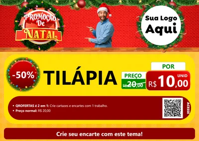 Modelo de Cartaz para Cartaz A4 Horizontal com o tema Promoção de Natal para Peixaria