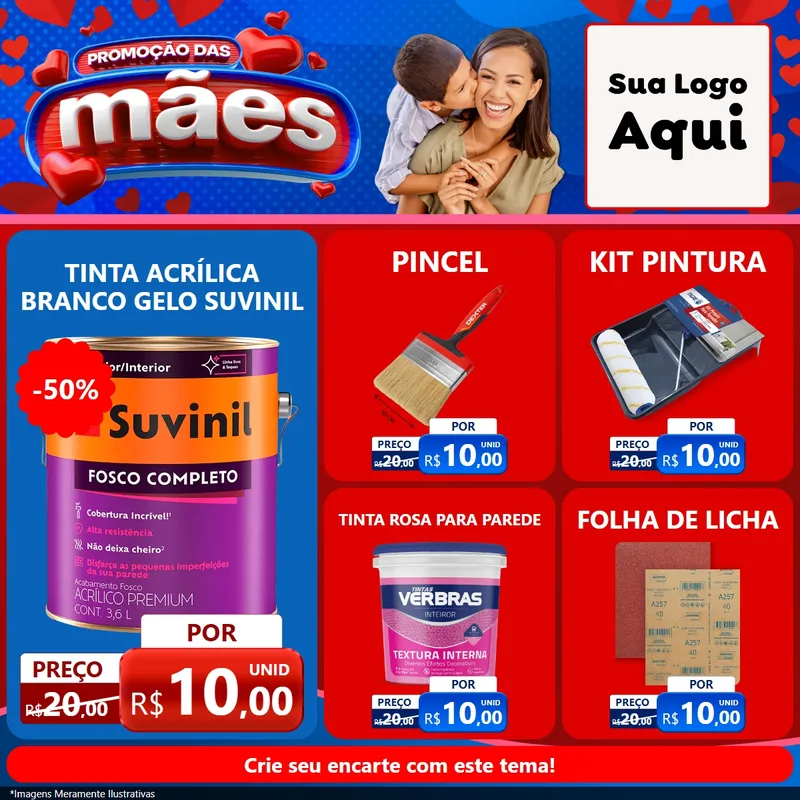Modelo de Rede Social para Feed Facebook com o tema Promoção das Mães para Tintas e Ferramentas