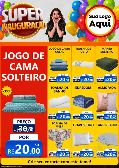 Modelo de Encarte para Encarte A4 Vertical com o tema Super Inauguração para Cama, Mesa e Banho