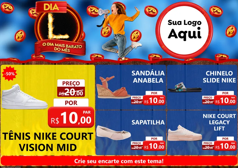 Modelo de Encarte para Encarte A4 Horizontal com o tema Dia L - O Dia Mais Barato Do Mês para Calçados