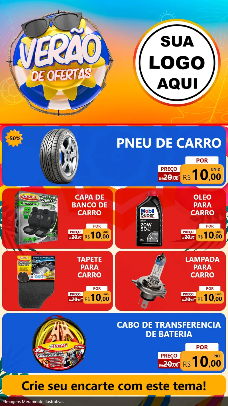 Modelo de TV para TV Vertical com o tema Verão de Ofertas para Auto peças