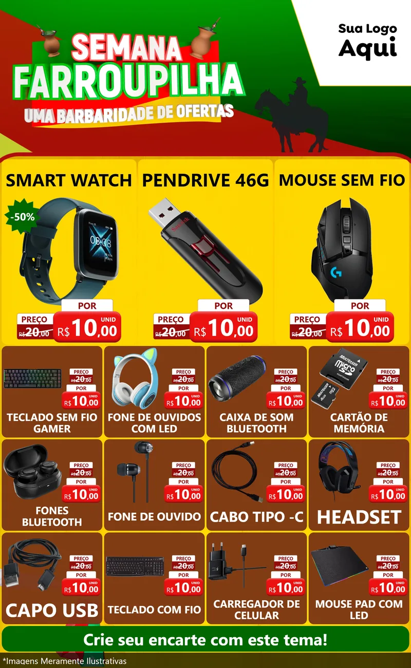 Modelo de Encarte para Encarte Grande com o tema Semana Farroupilha - Uma Barbaridade de Ofertas para Informática