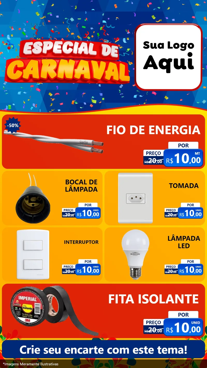 Modelo de TV para TV Vertical com o tema Especial de Carnaval para Materiais Elétricos