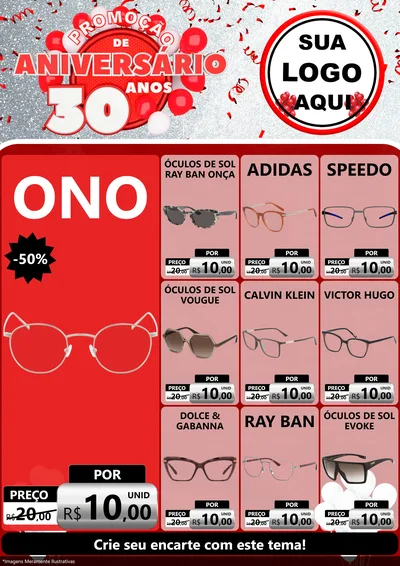 Modelo de Encarte para Encarte A4 Vertical com o tema Promoção de Aniversário - 30 Anos para Óticas