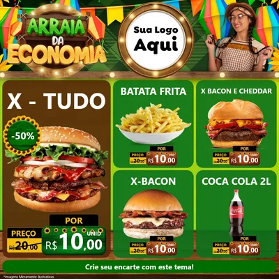 Modelo de Rede Social para Feed Facebook com o tema Arraiá de Economia para Hamburgueria