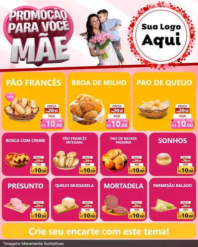 Modelo de Rede Social para Feed Instagram com o tema Promoção Para Você Mãe para Padaria