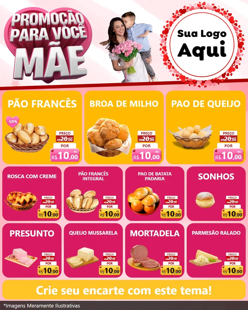 Modelo de Rede Social para Feed Instagram com o tema Promoção Para Você Mãe para Padaria