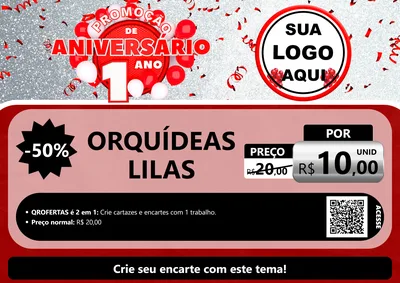 Modelo de Cartaz para Cartaz A4 Horizontal com o tema Promoção de Aniversário - 1 Ano para Floricultura e jardim