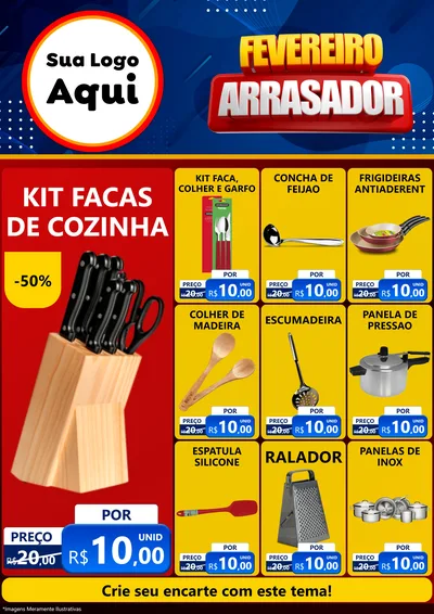 Modelo de Encarte para Encarte A4 Vertical com o tema Fevereiro Arrasador para Utilidades Domésticas