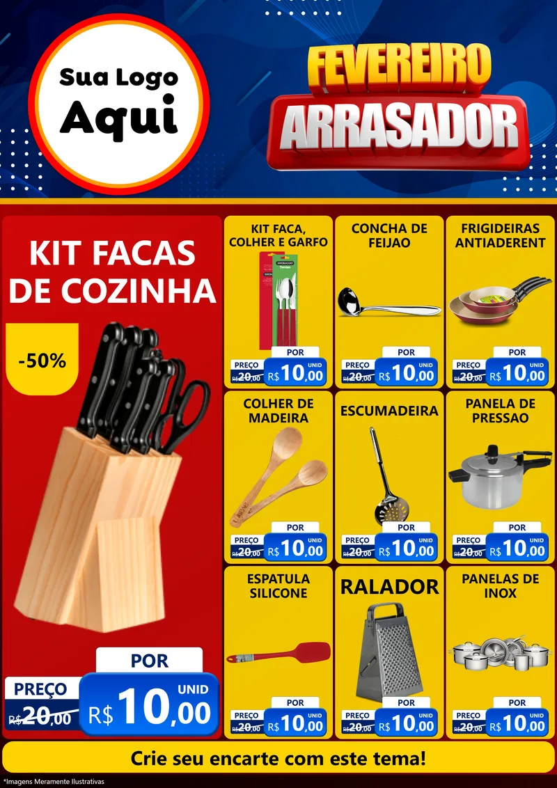 Modelo de Encarte para Encarte A4 Vertical com o tema Fevereiro Arrasador para Utilidades Domésticas
