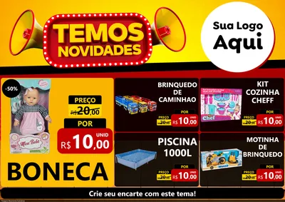 Modelo de Encarte para Encarte A4 Horizontal com o tema Temos Novidades para Brinquedos