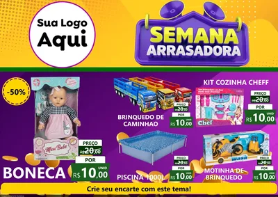 Modelo de Encarte para Encarte A4 Horizontal com o tema Semana Arrasadora para Brinquedos